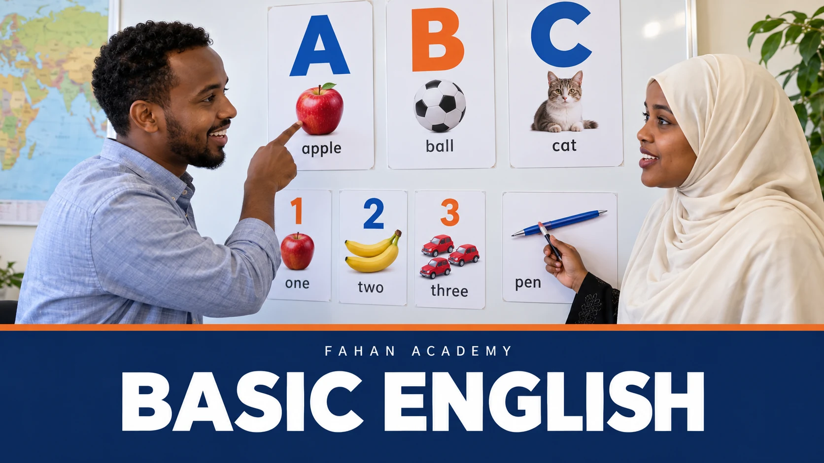 Somali male and hijabi female students learning English